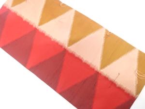 未使用品　手織り紬　幾何学模様織り出し　名古屋帯